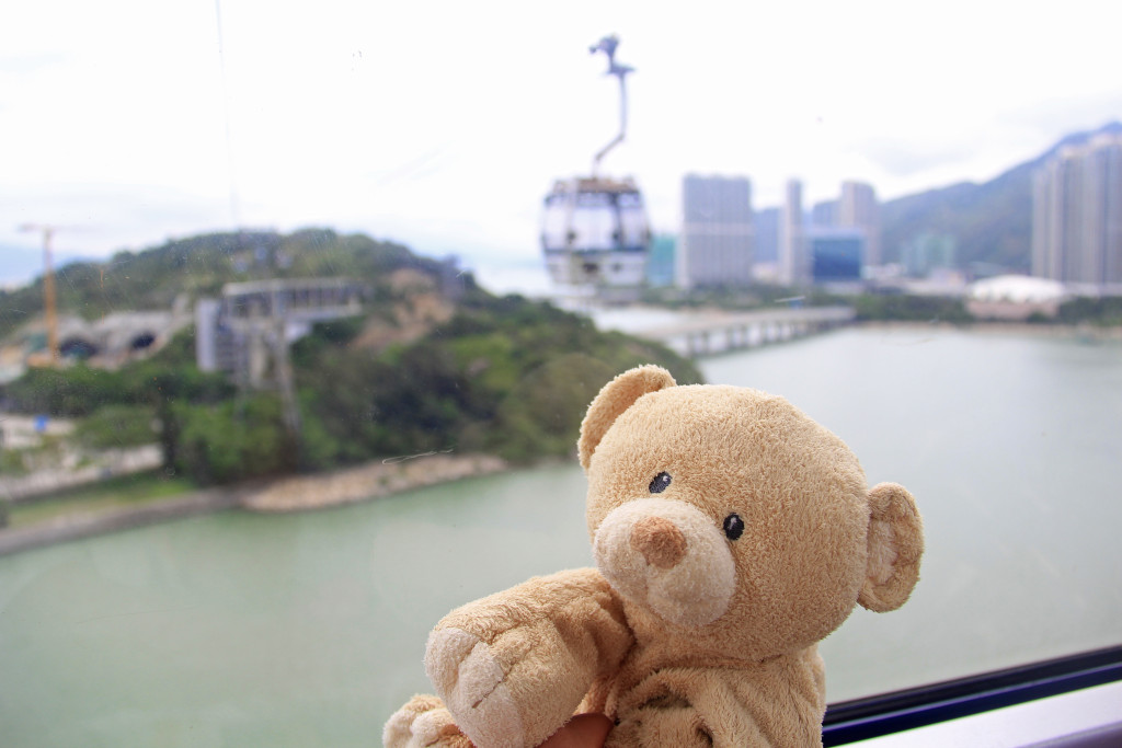 The Ngong Ping 360 sky tram ride that leads to Ngong Ping Plauteau on Lantau Island.
