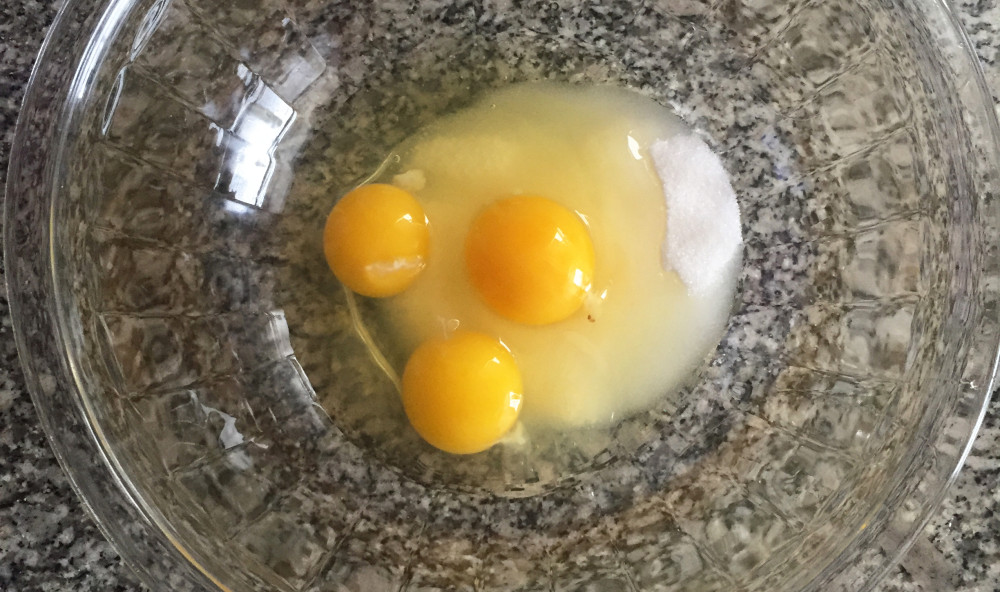 The egg, sugar, and salt mix