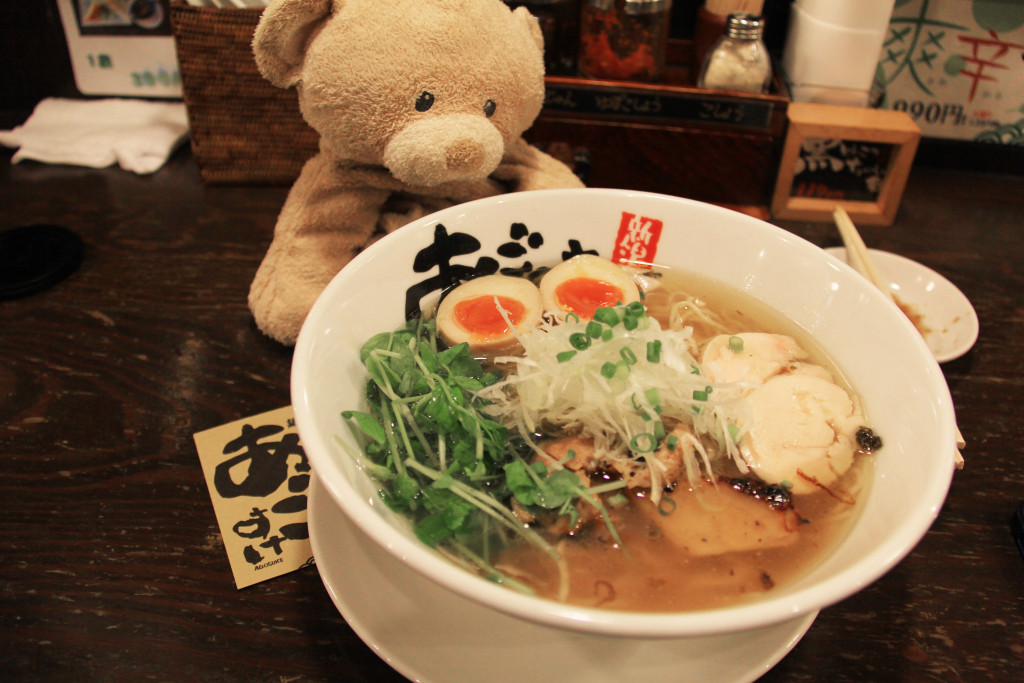 Woody enjoying yummy ramen from Agosuke.