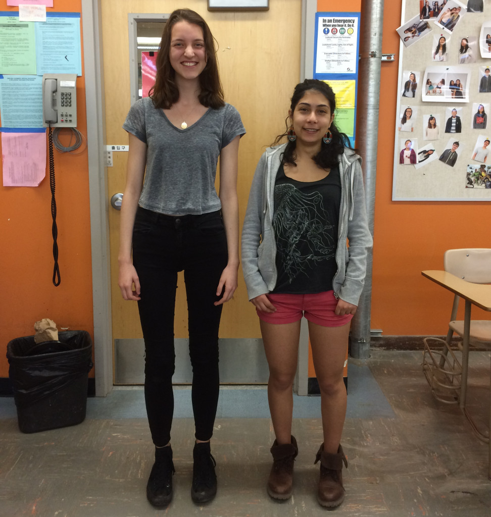 A very tall person who is well-caffeinated (left) and a short person who is not (right).