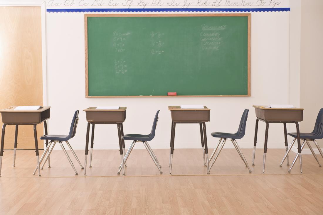 desks in row in classroom