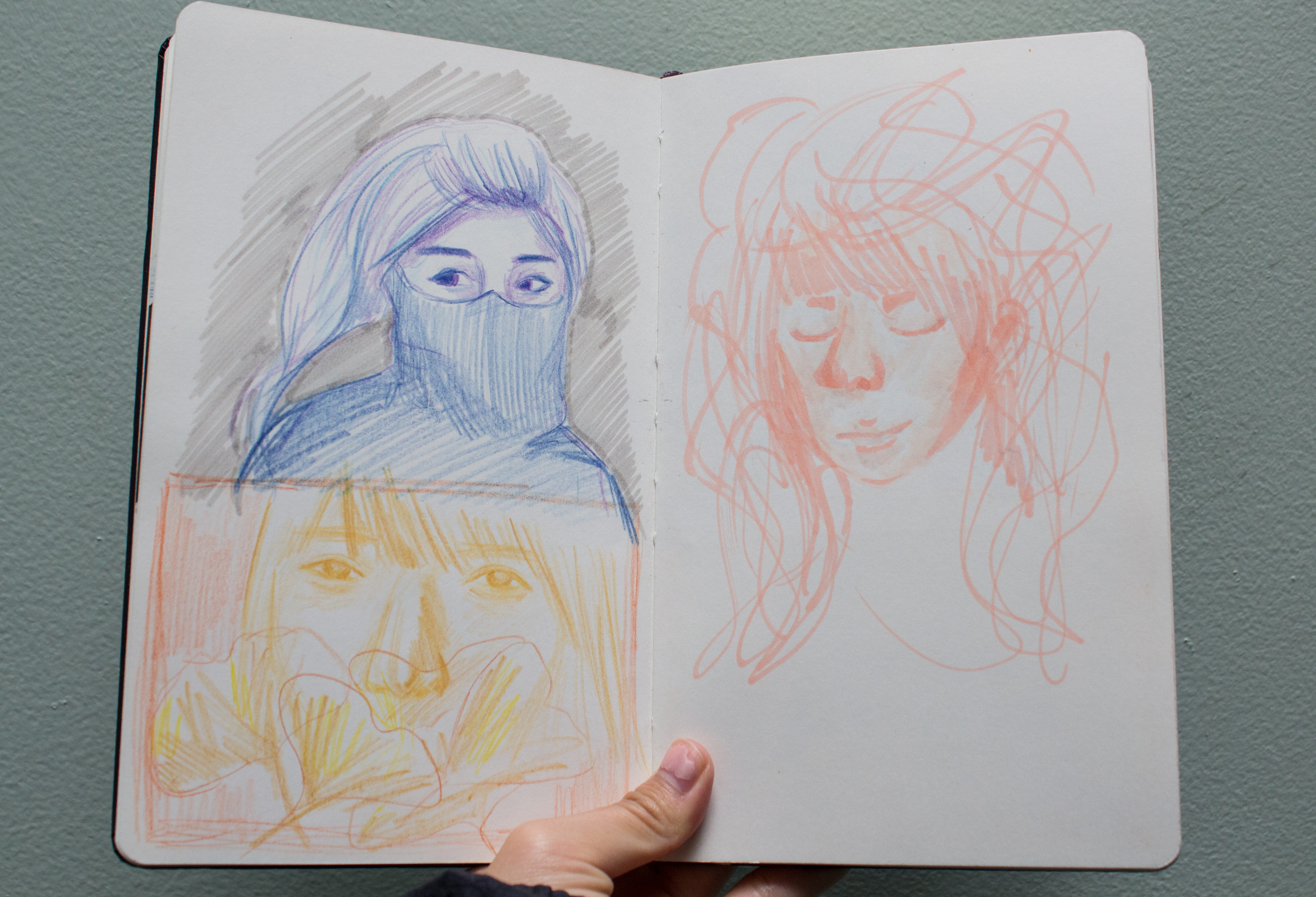 I used color pencils for the portraits on the left.