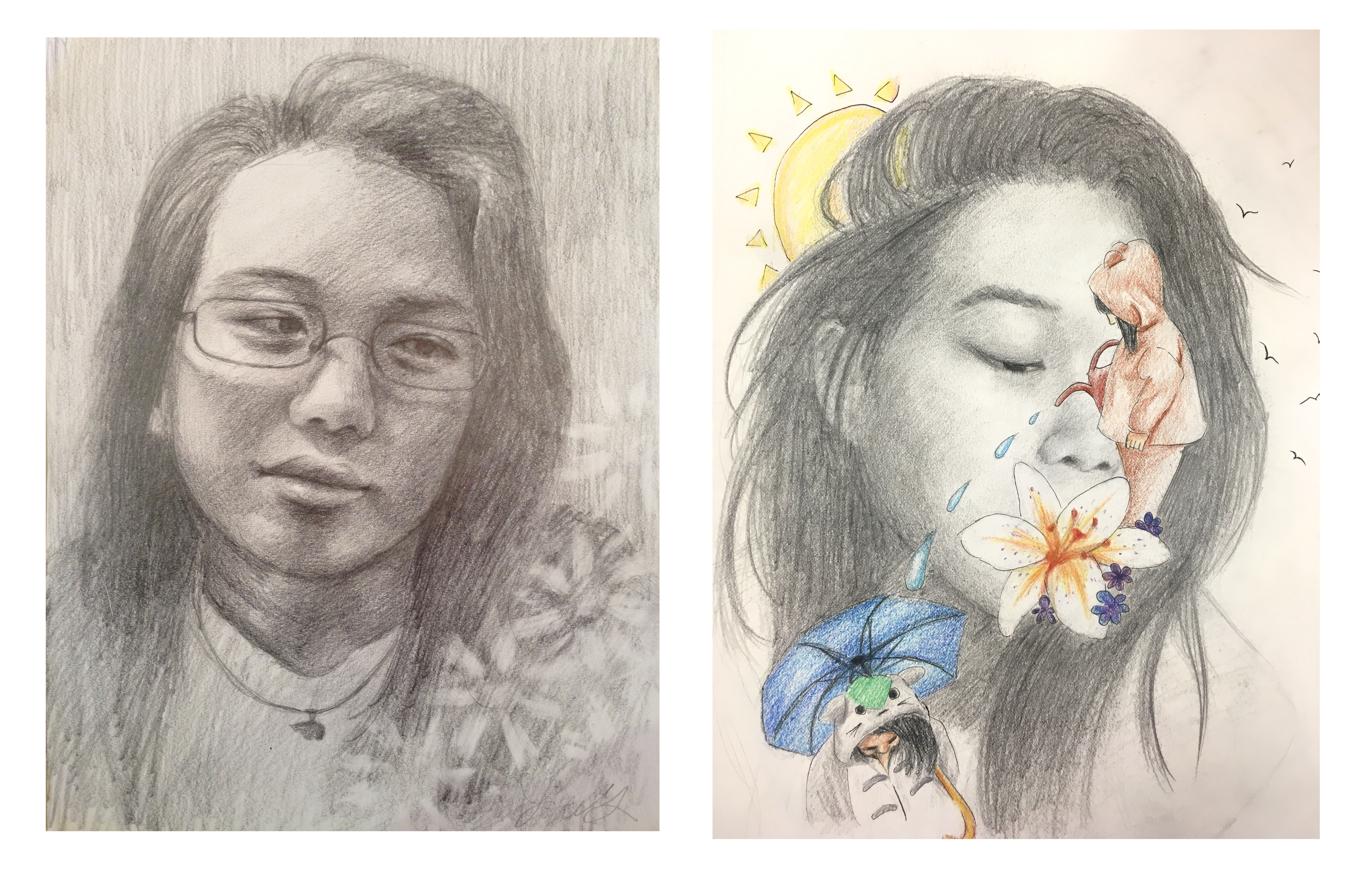 Two self-portraits I drew using the graphite pencils. The one on the right is in a sketchbook not shown in my sketchbook tour videos.