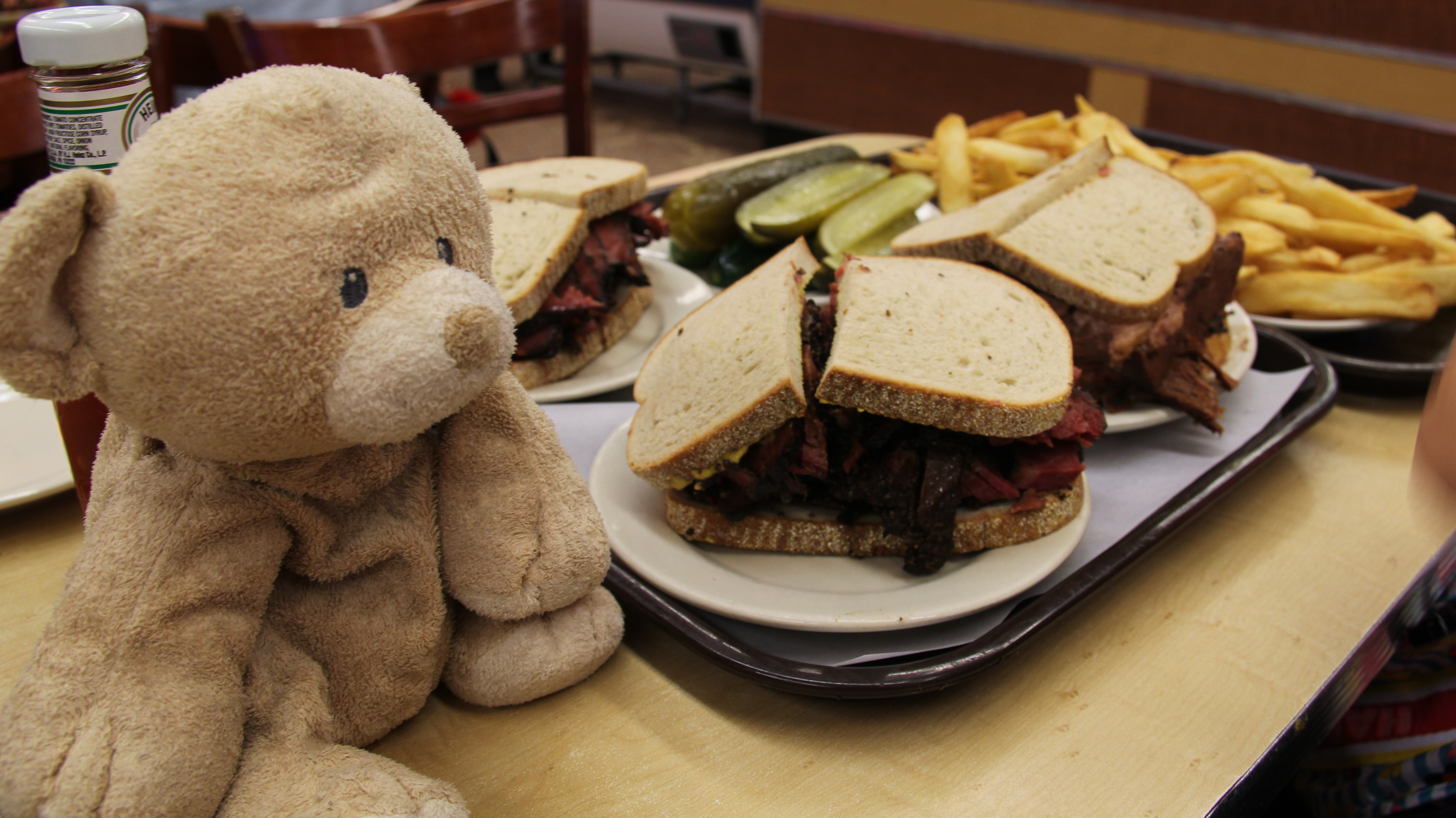 Hella expensive pastrami sandwiches at Katz Delicatessen. 